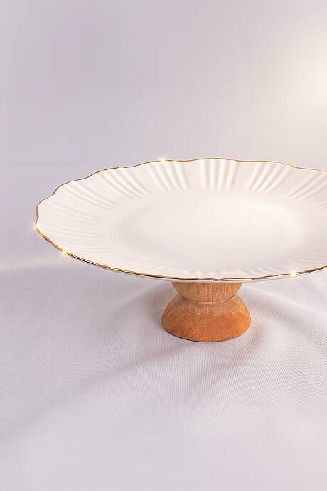 İnci 27 cm Ahşap Ayaklı Sunum Tabağı Gold File - 4