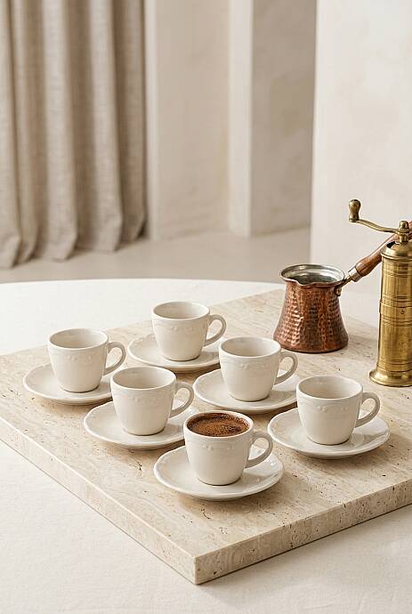 Liana 12 Parça 6 Kişilik Kahve Fincan Takımı Krem 85 ml - 2
