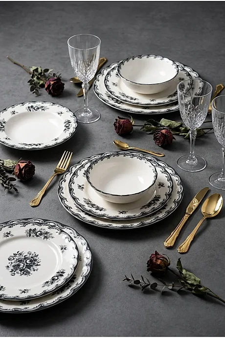 Tulu Porselen Black Rose 24 Parça 6 Kişilik Yemek Takımı - 4