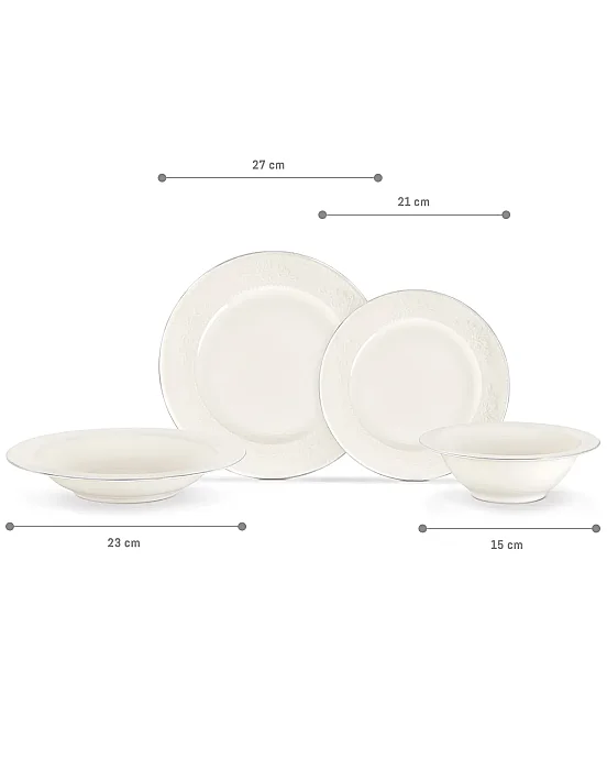 Tulu Porselen Burçak 24 Parça Yemek Takımı - Krem / Platin - 5