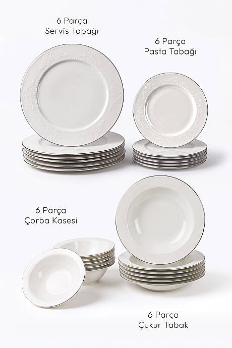 Tulu Porselen Burçak 24 Parça Yemek Takımı - Krem / Platin - 4