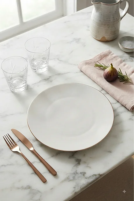 Tulu Porselen Kar 6 Parça 25 Cm Düz Porselen Pasta Tabağı Altın File - 2