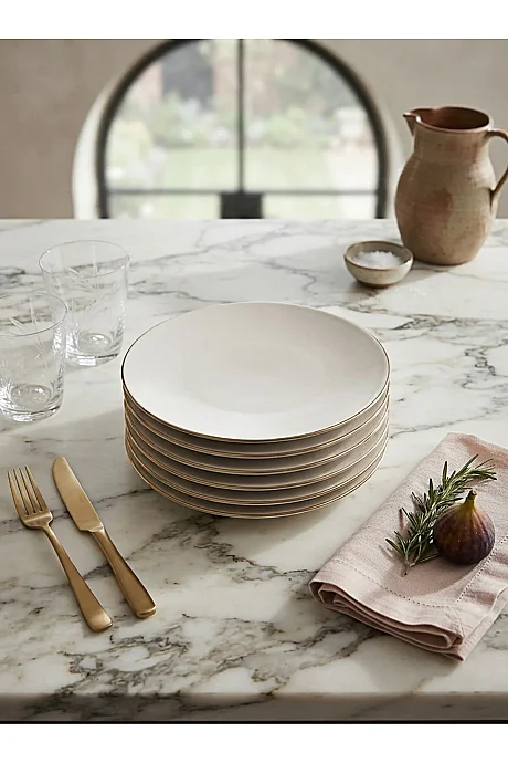 Tulu Porselen Kar 6 Parça 25 Cm Düz Porselen Pasta Tabağı Altın File - 1