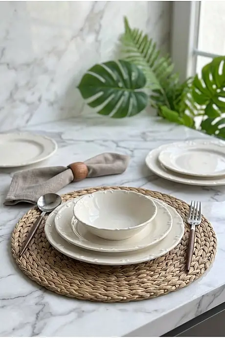 Tulu Porselen Liana 24 Parça 6 Kişilik Yemek Takımı Krem - 1