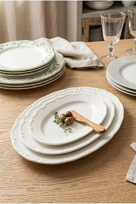 Tulu Porselen Liana 3 Parça Kayık Tabak Seti (20-25-30Cm) - 1