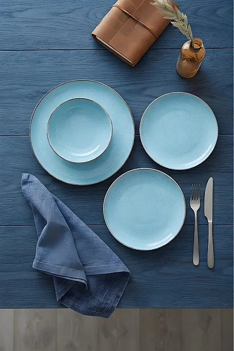 Tulu Porselen Rain Blue 24 Parça 6 Kişilik Yemek Takımı - 1