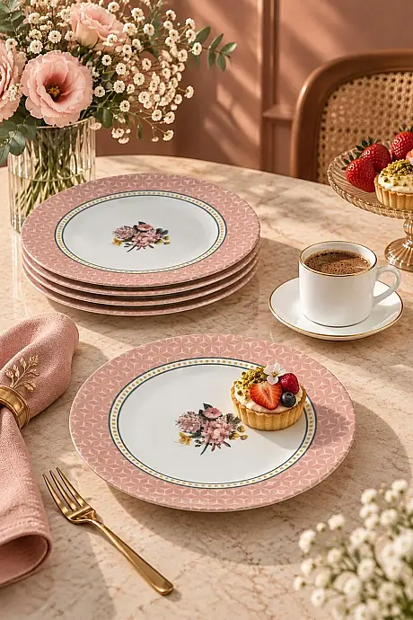 Tulu Porselen Rose Bouquet 4 Parça 19 Cm Pasta Tabağı - 1