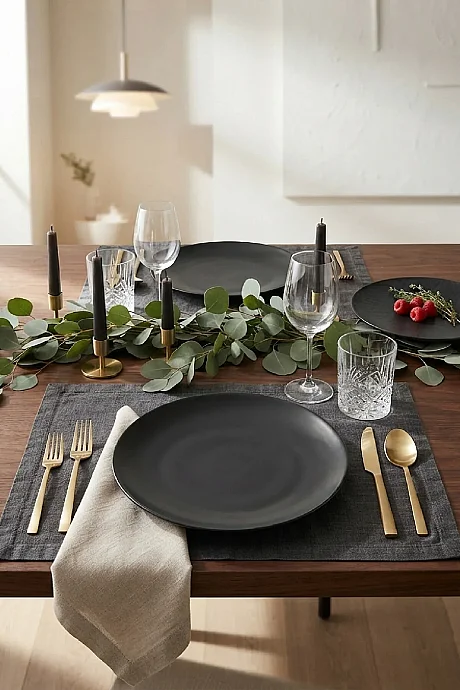 Tulu Porselen Royal Black 6 Parça 21 Cm Porselen Pasta Tabağı - 1