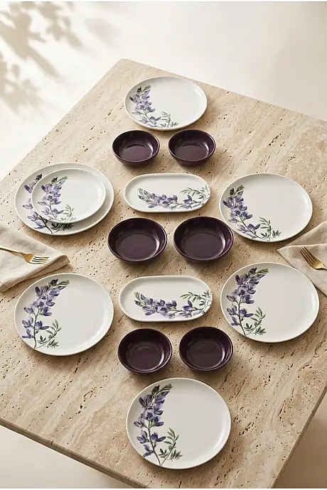 Tulu Porselen Royal Purple 14 Parça 6 kişilik Kahvaltı Takımı - 2