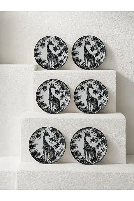 Tulu Porselen Safari 6 Parça 19 Cm Zürafa Desenli Porselen Pasta Tabağı - 2
