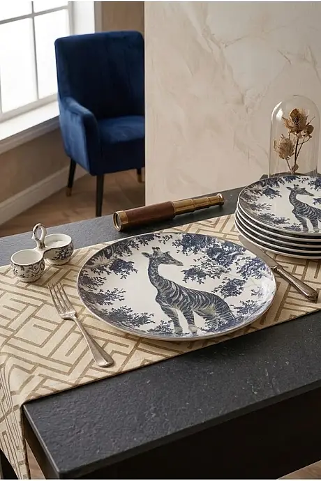 Tulu Porselen Safari 6 Parça 19 Cm Zürafa Desenli Porselen Pasta Tabağı - 1