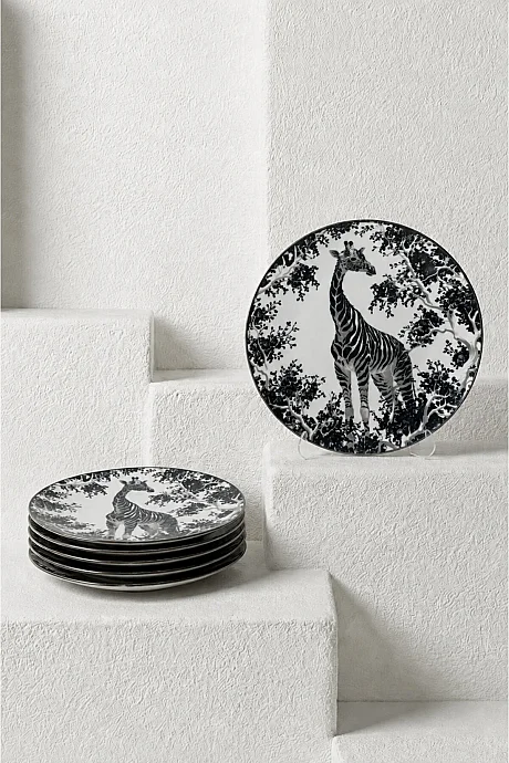 Tulu Porselen Safari 6 Parça 19 Cm Zürafa Desenli Porselen Pasta Tabağı - 3