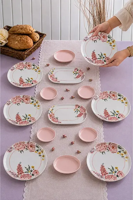 Tulu Porselen Spring Bloom 14 Parça 6 Kişilik Çiçek Desenli Porselen Kahvaltı Ve Sunum Seti - 1