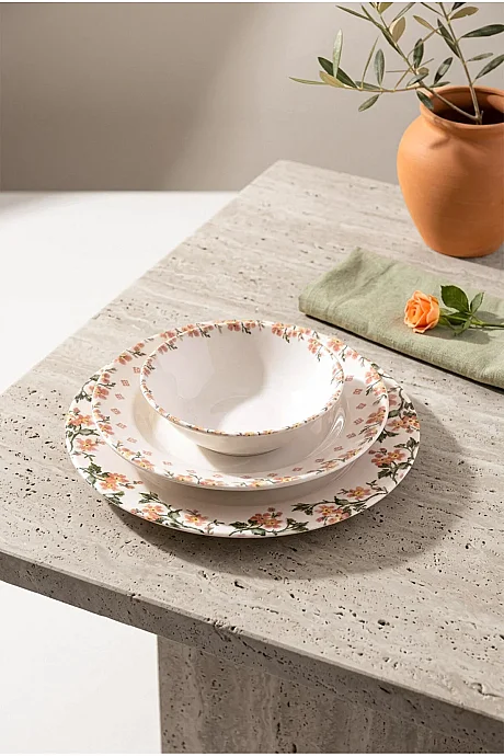 Tulu Porselen Vintage Goblen 18 Parça 6 Kişilik Yemek Takımı - (1)