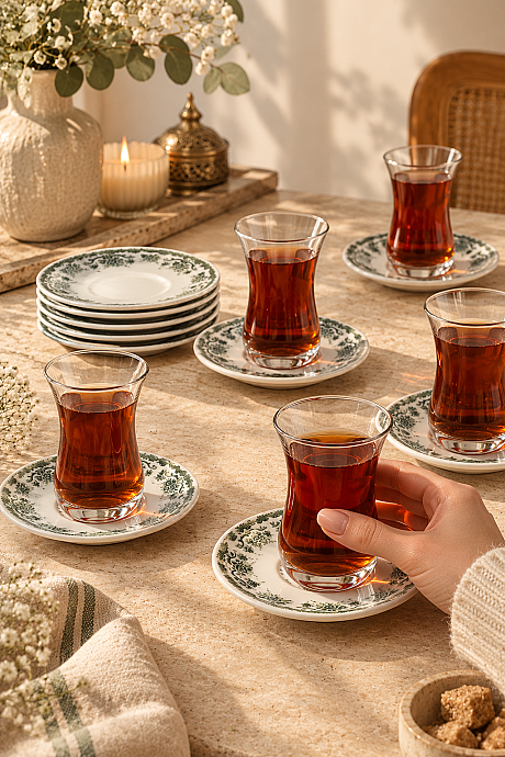 Yadigar 12 Parça 6 Kişilik Çay Seti Yeşil - 